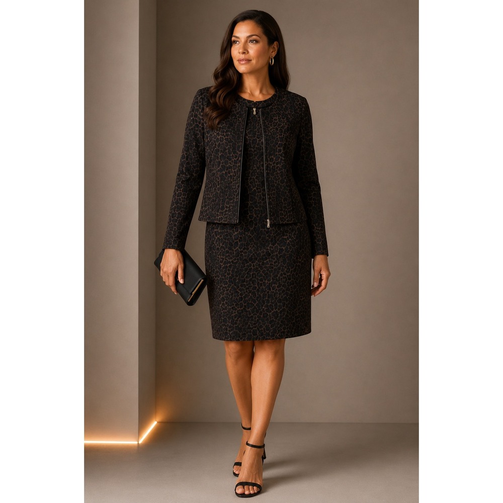 NEW Papillon Blanc‎ Womens Large Leopard Print Dress and Zip Jacket 2 Piece Set